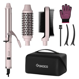 Eléctrico Styler 3 en 1, Cepillo de Aire Caliente Cabello, Rizador de Pelo, Alisador de Lones Negativos, Kit de Cepillo Desmontable Multifuncional, Antiencrespamiento para Secar Alisar y Rizar, Rosa