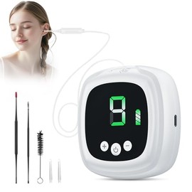 Ear Wax Vacuum Removal Kit, 9 Levels Strong Suction Ear Vacuum Electric Earwax Suction Remover Reusable Ear Cleaning Kit for Adult (White)