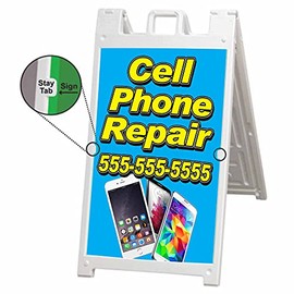 Cell Phone Repair (24" X 36") Standard A-Frame Signicade, Includes Decal Applied to Stand