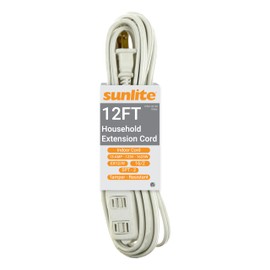 Sunlite 04120-SU 12-Foot Household Extension Cord, Three 2-Prong Polarized Sockets, Tamper Guards, Indoor Use, For Small Appliances, Electronics, Lamps, Fans, Mobile Devices, UL Listed, White