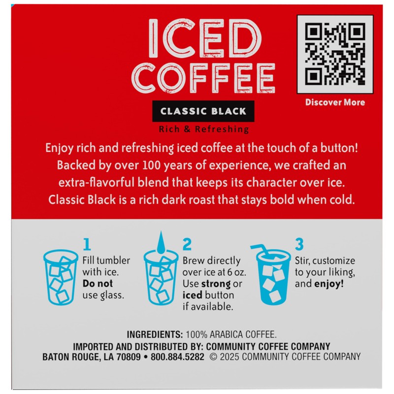 Community Coffee Classic Black, 10 Keurig Iced Coffee Pods, Dark