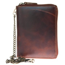 FLW Men's Genuine Leather Biker's Wallet with Metal Chain to Hang No Logos or Markings