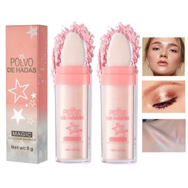 Ofanyia 2 Pcs Polvo De Hadas Highlighter Powder Stick, Shimmer Body Face Highlighter Powder, Body Glitter Powder Stick, Sparkle Patting Powder Makeup for Hair Face Eyes Body (02# pink)