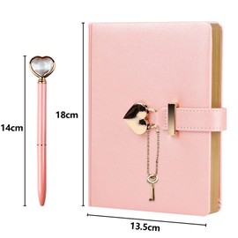 Relota Diary with Heart Lock B6 Pink Heart-Shaped PU Leather Notebook with Key, Heart Diamond Pen, Personal Planner Organiser, Secret Notebook for Women, Children Gift