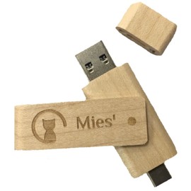 Mies' Wooden USB Memory 32GB 128GB with TypeC Interface (2 in 1) Type-C (Type-C USB 3.1 gen1 + USB 3.0) High Speed Dual Flash Disk Wood (32GB, Light Yellow wood)