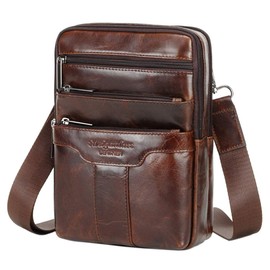 Xieben Vintage Leather Shoulder Messenger Bag for Men Travel Business Crossbody Pack Wallet Satchel Sling Chest Bags, coffee, S