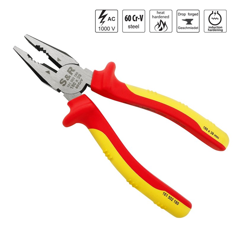 S&R VDE - Combination Insulated Pliers 180mm 1000V Universal Pliers,