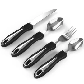 iMedic Comfort Grips Cutlery - Cutlery for Disabled Hands - Dishwasher Safe Disabled Cutlery for Adults - Disability Cutlery for Adults Suffering from Trembling Hands - 1 Set Silver/Black