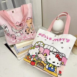 2024 New Cute Cartoon Canvas Eco-Friendly Women's Shoulder Handbag - Large Capacity Commuter Bag One Size / Three Cats (27*25*8) - 55% Cotton + 45% Polyester 10ea