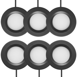 Getinlight 2.75" Under Cabinet LED Puck Lights Kit, Plug-in 12V Set with in-Line Dimmer, 3000K Warm White, Recessed or Surface Mount, ETL Listed, 6-Pack, IN-0102-6-BK