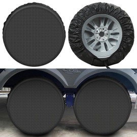 Tire Covers 4 Pack, Tough Tire Wheel Protector for Truck, SUV, Trailer, Camper, RV, Carbon Fiber Spare Tire Cover Sun Rain Snow Protector, Universal Fits Tire Diameters 26.75-29 inches, Black