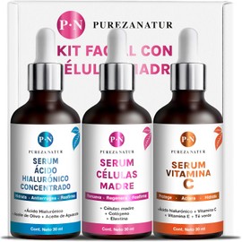 Kit Serum facial Acido Hialurónico, Vitamina C y Células Madre anti edad Paquete completo de serum para el cuidado de la piel, hidratación y rejuvenecimiento (Kit AH + Celulas madre + Vit C)