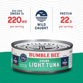 Bumble Bee Chunk Light Tuna In Water, 5 oz Cans (Pack of 4) - Wild Caught Skipjack Tuna - 22g Protein Per Serving - MSC Certified Sustainable Seafood, Non-GMO, Gluten Free, Kosher