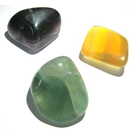 Set of Three Yellow Purple Fluorite Gemstone Tumbled Stones Crystal Healing FENG Shui Reiki Home Office Gift Psychic Energy Peace Meditation Spiritual Metaphysical Aura