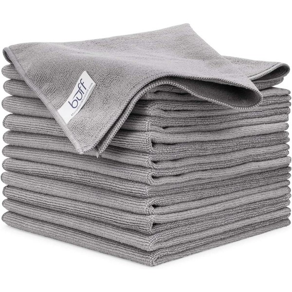 Buff Microfiber Cleaning Cloths (12 Pack) | Size 16" x 16"| All Purpose Microfiber Towels - Clean, Dust, Polish, Scrub, Absorbent (Gray)