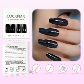 CoolNail Glossy Nude Ballerina Press on False Nails Extra Long Natural Coffin UV Fake Fingers nails with Jelly Glue Sticker