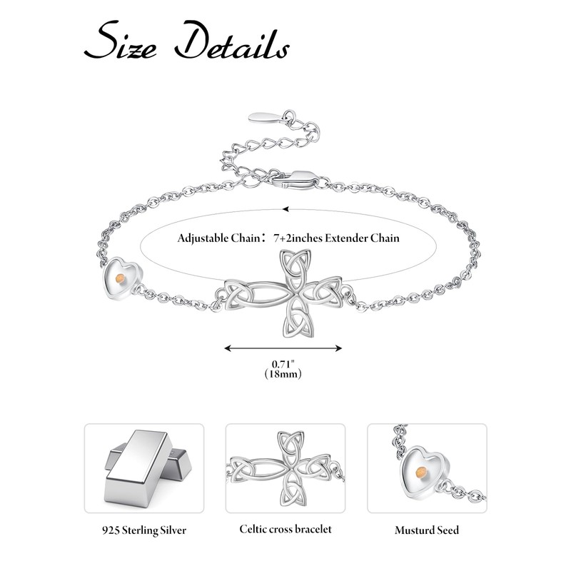 Palpitate Cross Bracelet Mustard Seed Bracelet 925 Sterling Silver Faith