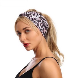 Woration Headband Yoga Leopard Print Cross Wide Elastic Headwear Head Wrap Hairband Twist Turban Knot Sweatbands Hair Accessories for Women, Girls - Coffee Color