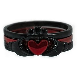 Thin Red Line Claddagh Ring Black and Red Stainless Steel 3 Piece Set (10)