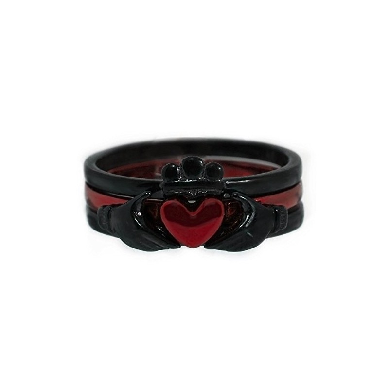 Thin Red Line Claddagh Ring Black and Red Stainless Steel