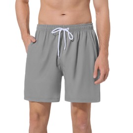 ACHTELEPHS 6 Inch Men's Swimming Trunks with Inner Briefs and Pockets, Quick Dry Breathable Swimming Shorts with Elastic Waistband and Drawstring for Swim Sports Running, Minimal Grey, XL