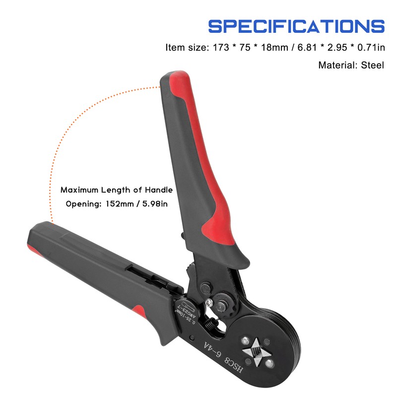 HSC8 6-4 0.25-10m㎡ AWG23-7 Ferrule Crimping Tool Kit High Hardness