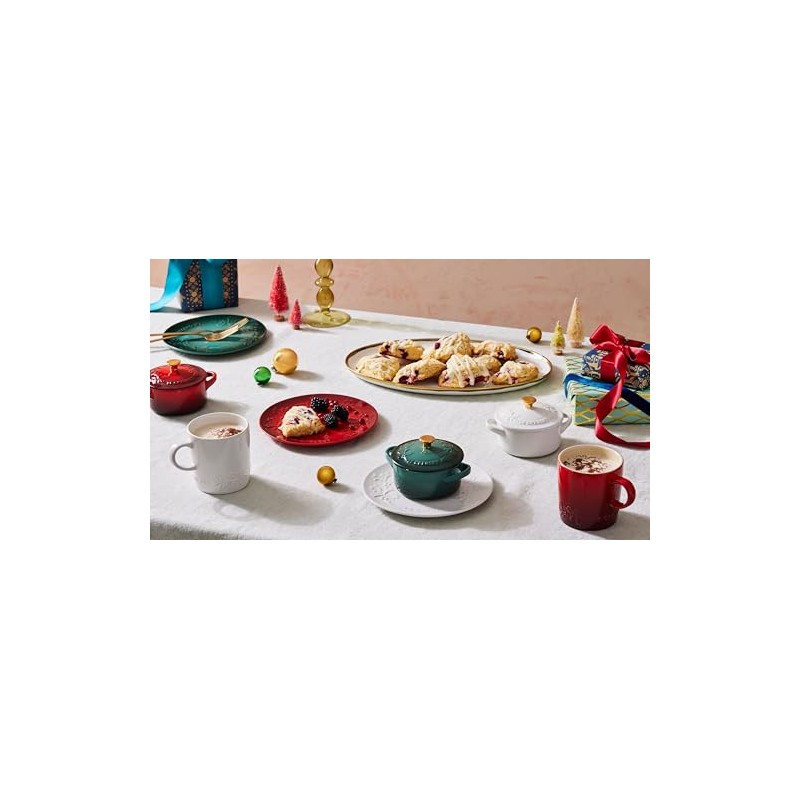 Le Creuset Stoneware Holly Collection Mini Round Cocotte, 8 Oz,