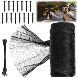 Yoojahow Koi Pond Netting Kit 14 x 14ft, Bird Deer Fence Netting, Durable Net Cover for Leaves, Heavy Duty Fine Mesh, Protect Fish from Blue Heron Birds, Cats & Predators, 15pcs Stakes & Ties Included
