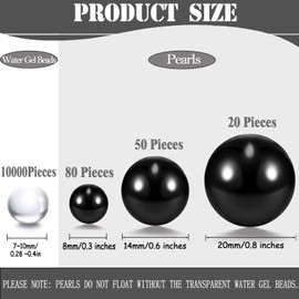 PNJHDZ 10000 Pcs Water Beads and 150 Pcs Pearl Beads for Vases, Black Vase Filler Floating Pearls for Home Table Party Decor Wedding Centerpiece 8/14/20mm