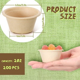 200 Natural Bagasse Fiber Cups Disposable Food Cup Sugarcane Fiber Small Sample Portion Cup Biodegradable Compostable Tasting Cups Souffle Condiment Sauce Ice Cream Cups Dishes for Party (2 oz)