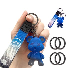 CUNHUY - Llavero de oso que cambia de color, creativo con cordón trenzado, accesorio para llavero de coche, Azul, 3.9 x 1.35 x 4.3 in
