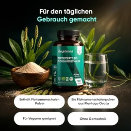 WeightWorld Organic Psyllium Husk Capsules - 3 Months Supply - Gluten Free | 1400 mg per serving, 180 vegan capsules, psyllium husk, without genetic engineering, certified organic psyllium husk powder
