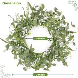 20 Inch Artificial Eucalyptus Wreath for Front Door with Lights, Spring Summer Wreath with Boxwood Wreath for Window Wedding Decor Home Porch Farmhouse Patio Garden Decor