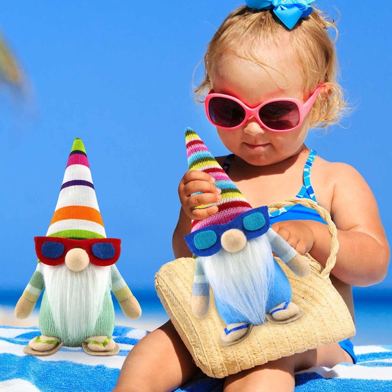 Godeufe Set of 2 Summer Beach Gnome Figures Spring Decoration