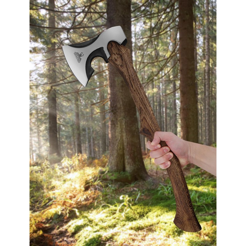 Camping Hatchet -Chopping Axe with Leather Sheath, 22.3" Forged Carbon