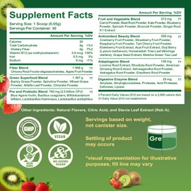 Super Greens Powder Superfood, Greens Juice Drink Mix with Spirulina, Chlorella, Adaptogens & Fiber, Digestive Enzymes, Pre + Probiotics Supplement for Women & Men Bloating & Gut Health, 30 Servings