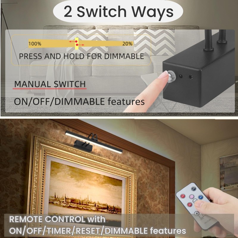 FUNCHDAY Picture Light Rechargeable, Wireless Picture Lights for Wall with