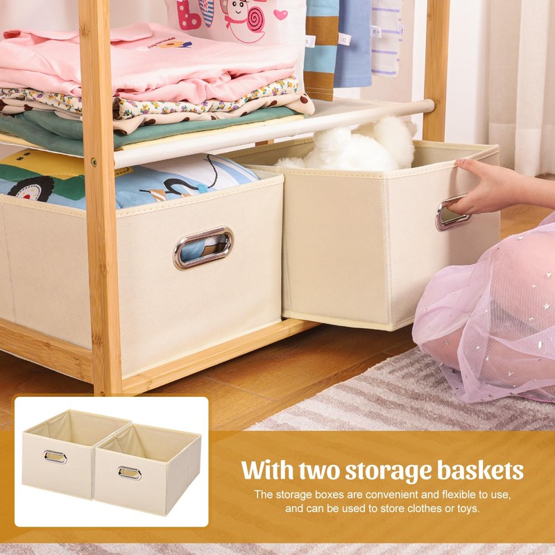 Vilaxing Kids Clothing Rack Bamboo with 2 Storage Baskets and