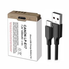 Synergy Digital Camera Battery, Compatible with Canon LP-E17 Digital Camera Battery (Li-ion, 7.2V, 1200mAh) - Built-in USB-C Direct Charge, Includes a 24-inch USB Type-C Charging Cable