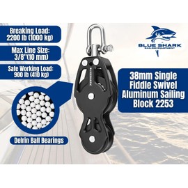 Blue Shark: 38mm Single Fiddle Swivel Aluminum Sailing Block Choose Quantity (2-Pack) 2253