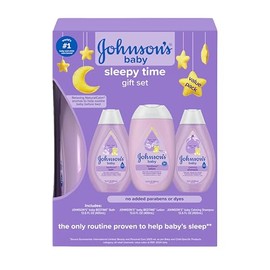 Set de regalos para dormir Johnson's Baby Sleepy Time con baño relajante para dormir, loción y champú, Esenciales para dormir del bebé con aromas relajantes NaturalCalm, hipoalergénico y libre de