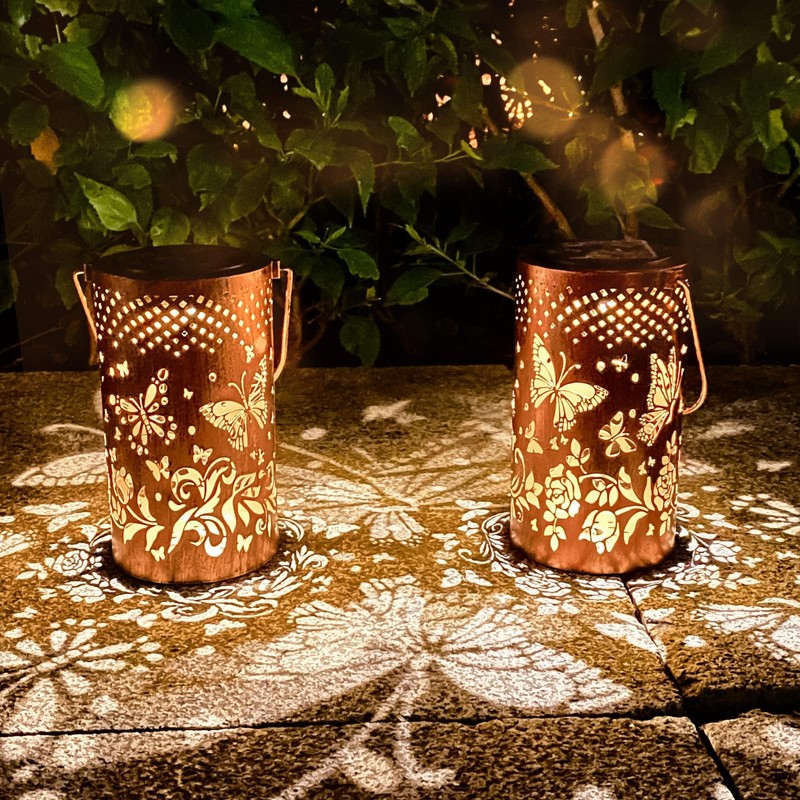 Butterfly Solar Lanterns Outdoor Hanging, Hollowed-Out Metal Waterproof LED Garden