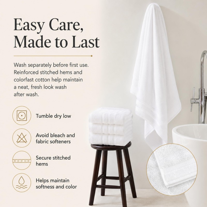 Large 100% Organic Cotton Bath Towels 4 Pack, 30x60 in,