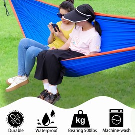 ESOKA PRON Portable Hammock,Lightweight Camping Hammock for Adult&Kid, with Tree Straps & Carabiners,Great for Outdoor,Indoor,Beach,Camping (Blue&Orange)