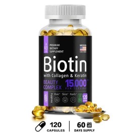 Biotin & Collagen Supplement for Hair, Skin & Nail Support – Beauty Formula with Essential Nutrients – 120 Capsules