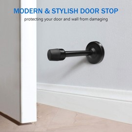 Door Stop Wall Mount Door Stopper Black 4 inch Solid Rigid Door Stop, No Odor Rubber Tip Mute Heavy Duty Rubber Nickel Doorstop Brushed Satin Door Holder