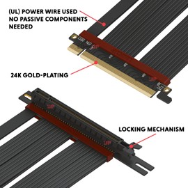 LINKUP - Extreme4+ PCIe 4.0 X16 Riser Cable [RTX4090 RX6950XT x570 Z690 Tested] Twinax Shielded High-Speed Vertical Mount Gaming PCI Express Gen4 | 270 Degree Left Angle Socket (30cm)