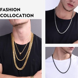 Richsteel Twist Chain Necklace for Men, 6MM Wide, 30Inch(76CM) Length, Gift for Girls, 18K Gold Plated Stainless Steel Rapper Chain Men Jewelry Twister Rope Necklace (Gift Packaging), RN20114K-6-30
