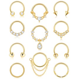 Tomovely Gold Septum Rings 16g Septum Piercing Daith Clicker Jewelry Nose Ring