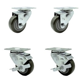 Stainless Steel Polyurethane Swivel Top Plate Caster Set of 4 w/3" x 1.25" Gray Wheels - Includes 2 Swivel with Top Locking Brakes & 2 Swivel - 1200 lbs Total Capacity - Service Caster Brand